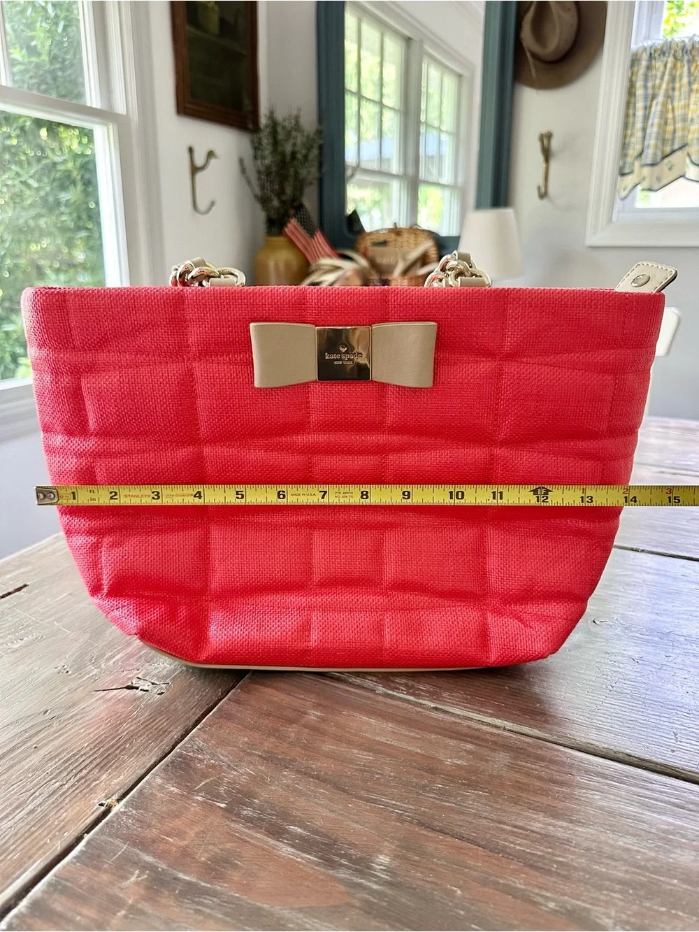Kate Spade Veranda Place Straw Maryanne Shoulder Bag in Coral Pink & Cream